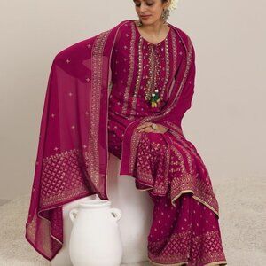 Shivansh Creations Pink Embroidered Kurta Palazzo Dupatta Set–3 Pcs Ethnic Set